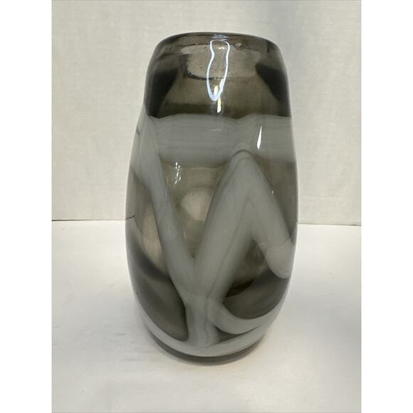 Vintage Murano Art Glass Vase 8" Smoky Gray White Swirl Hand Blown - Picture 4 of 6